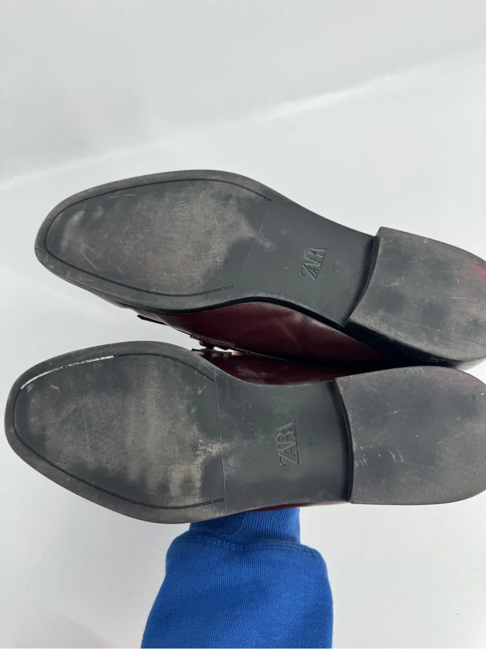 ZARA Burgundy Faux Leather Tassel Bit Loafers - Size EU 41